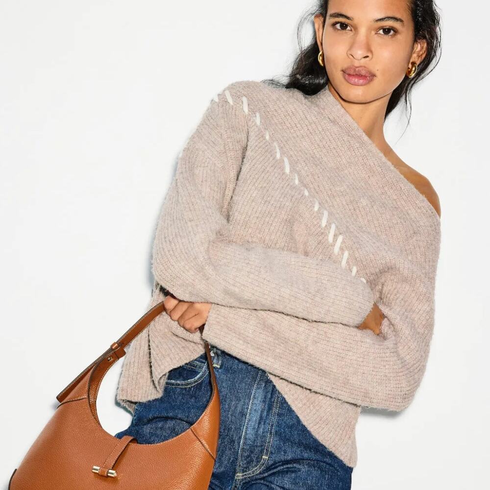 En Saison Taupe Off-the-Shoulder Sweater